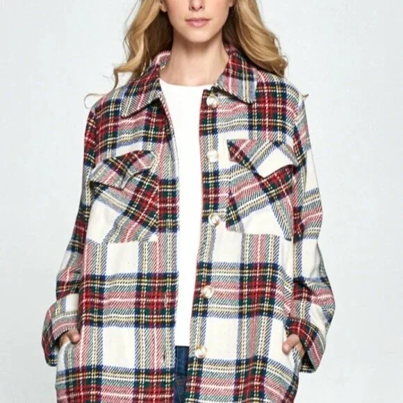 Ellison Shacket Shirt Jacket Womens Size S Red Green White Plaid Tartan - Picture 1 of 10